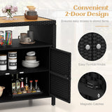 Tangkula Rattan Storage Cabinet, Outdoor Patiojoy Buffet Cabinet with Acacia Wood Countertop