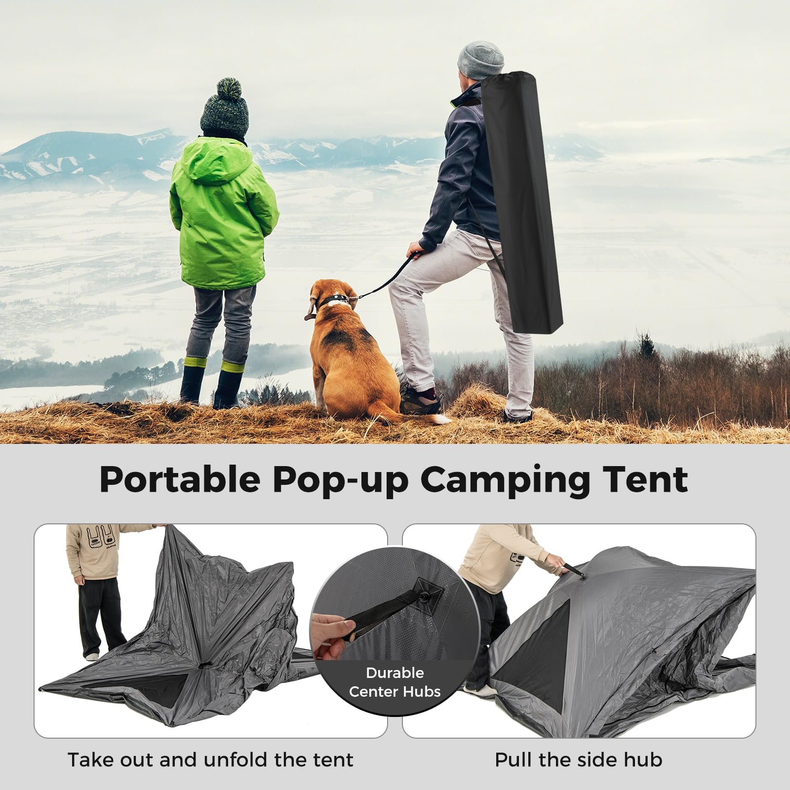 pull out tent Tangkula Pop Up Camping Tent for 2-3 Person, 360° One-Way See-Through Backpacking Tent with Removable Rainfly