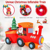 Tangkula 8.6 FT Lighted Christmas Inflatable Santa Claus on Train with Deer & Christmas Tree