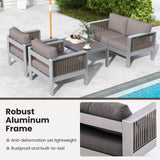 Tangkula Patio Aluminum Loveseat Sofa, Outdoor Furniture Set with Thick Back & Seat Cushions (Gray)