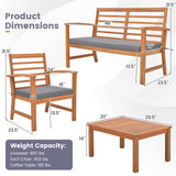 Tangkula 4 Pieces Outdoor Furniture Set, Acacia Wood Conversation Set w/Soft Seat Cushions