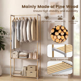 Tangkula Solid Wood Clothes Rack for Hanging Clothes with Hanging Rod & 2 Open Shelves