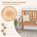 Tangkula Patio Acacia Wood Bench, 2-Person Outdoor Loveseat Chair
