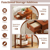 Tangkula Narrow End Table Set of 2, 24.5”H Farmhouse Side Table with Drawer