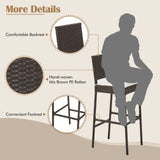 Tangkula Set of 2 Patio Wicker Barstools, Outdoor Bar Height Chair