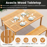 Tangkula 6 Pieces Acacia Wood Patio Dining Set with Bench