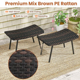 Tangkula Set of 2 Patio Ottomans, Multipurpose Rattan Ottomans w/Padded Quick Dry Foam & Heavy-Duty Metal Legs