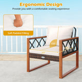 Tangkula 3 Pieces Patio Wicker Furniture Set with Acacia Wood Frame