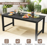 Tangkula HDPE Outdoor Dining Table 67” Patio Table with Wood-Like Tabletop and Umbrella Hole