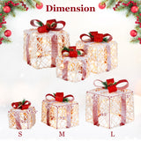 Tangkula Set of 3 Lighted Box Pre-lit Present Boxes with 100 Warm White Lights