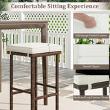 Tangkula Patio Wicker Bar Stools Set of 2/4, Patiojoy Outdoor Bar Height Chairs w/Seat Cushions & Footrest