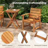 Tangkula Outdoor Wood Bistro Set, 2 Hardwood Chairs & Folding Bistro Table Set, Slatted Seat & Tabletop