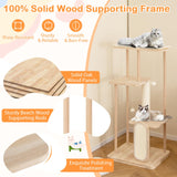 Tangkula Wooden Cat Tree, 50 Inch Tall Cat Tower with Solid Oak & Beech Wood Frame, Scratching Posts & Board