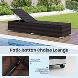 Tangkula Outdoor Chaise Lounge, Patio Wicker Lounge Chair w/ 4-Level Backrest, Heavy-Duty Metal Frame