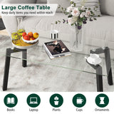 Tangkula Tempered Glass Coffee Table, Modern Cocktail Table, Clear Tea Table for Living Room Reception Office