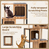 Tangkula Modern Cat Tree, 52 Inch Wooden Cat Condos with Metal Frame, Sisal Scratching Posts & Board