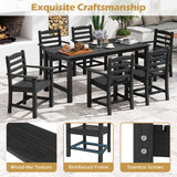 Tangkula 7 Pcs Outdoor Dining Table Set 67” HDPE Weather-Resistant Patio Rectangle Table & 6 Armchairs w/Curved Seat