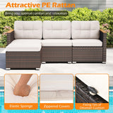Tangkula 5 Piece Outdoor Patio Furniture Set L Shaped Rattan Cushioned Chairs & Coffee Table Set