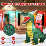 Tangkula 6 FT Christmas Inflatable Santa Claus Ride on Dinosaur