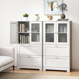 Tangkula Bathroom Floor Storage Cabinet with 2 Drawers and 2 Frosted Glass Doors