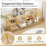 Tangkula Gold TV Stand for TVs up to 65”, 58” TV Console Table with Tempered Glass Shelves & Golden Metal Frame