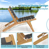 Tangkula Teak Wooden Chair, Mid Century Modern Accent Chair with Woven Webbing Seat & Backrest