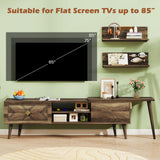 Tangkula Farmhouse TV Stand with 2 Wall Shelves