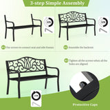 Tangkula 50 Inches Outdoor Garden Bench with Floral Design Backrest and Slatted Seat