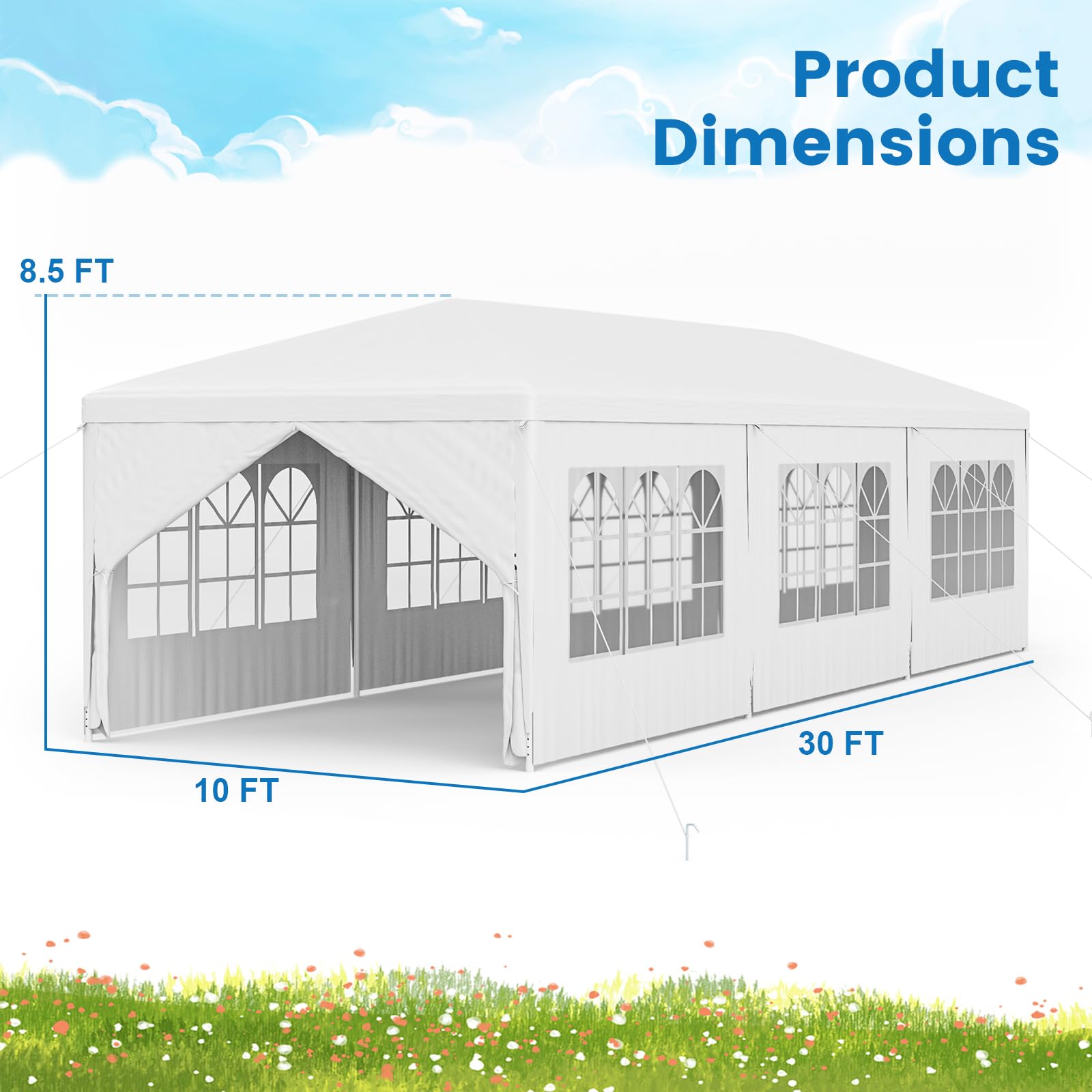Tangkula 10x30 Ft Heavy Duty Party Tent, Large White Event Tent with 6 – tangkula
