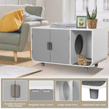 Tangkula Cat Litter Box Enclosure Furniture, Hidden Cat Washroom with Rubber Wood Legs & Mats