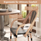 Tangkula Outdoor French Bistro Chairs Set of 2/4, Hand-Woven PE Wicker Patio Chairs with Armrests