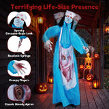 Tangkula 6.4 FT Halloween Standing Animatronics Zombie Nurse Holding Syring