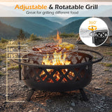 Tangkula Outdoor Round Wood Burning Fire Pit with Adjustable & Rotatable Grill Grate