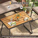 Tangkula 4 Pieces PE Wicker Rattan Conversation Set with Acacia Wood Coffee Table & Zippered Cushions