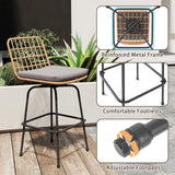 Tangkula Patio Swivel Barstools, Wicker Bar Height Chairs w/Soft Seat Cushions