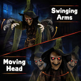 Tangkula 6.2 FT Animated Halloween Standing Talking Witch with Glowing Eyes