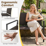 Tangkula Wicker Outdoor Bench with Soft Sponge Seat