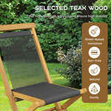 Tangkula 2 Piece Patio Folding Chairs, Solid Teak Wood Dining Chairs with Woven Rope Seat & Back
