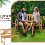 Tangkula Outdoor Acacia Wood Bench, 2-Person Garden Bench with Backrest and Armrests
