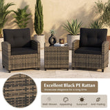 Tangkula 3 Piece Patio Furniture Set | Rattan Conversation Set w/Soft Seat & Back Cushions