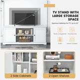 Tangkula White TV Stand for TVs up to 65" Home Entertainment Center with 2 Storage Cabinets & Adjustable Shelves