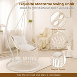 Tangkula Hanging Hammock Chair, Boho Style Hammock Swing with 2 Soft Cushions, Tassels, Mounting Hardware (Beige)