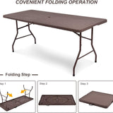 Tangkula 6' Center Folding Table Portable Rattan Design Indoor Outdoor Use with Carrying Handle