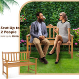 Tangkula Outdoor Acacia Wood Bench, 2-Person Garden Bench with Backrest and Armrests