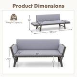 Tangkula Outdoor Convertible Sofa Daybed with Adjustable Armrests, PE Rattan Patio Couch Furniture with Thick Cushions