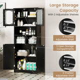 Tangkula 58.5" Tall Bathroom Storage Cabinet, Freestanding Linen Cabinet with Frost Glass Doors and Shelves