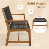 Tangkula Outdoor Acacia Wood Dining Chairs Set of 2, All-Weather Rope Woven Patio Chairs with Armrests