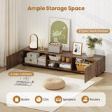 Tangkula Modern TV Stand 63”L Minimalist Entertainment Center w/ 2 Doors & Open Shelves