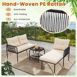Tangkula 3 Piece L Shaped Patio Furniture Set, Outdoor Wicker Rattan Furniture Set with Thick Cushions