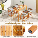 Tangkula Patio Bar Table with Slatted Tabletop and Footrest Crossbar